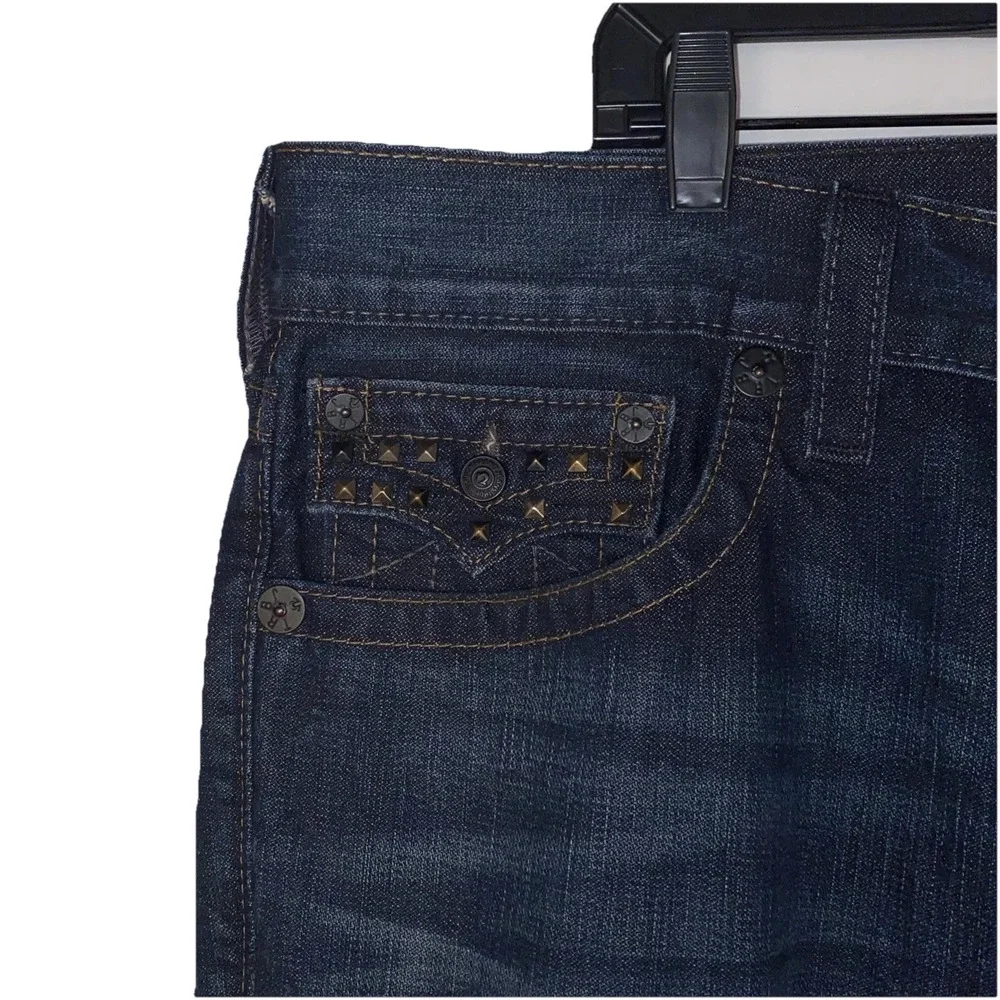 Men's True‎ Religion Ricky Pyramid Studded Straight Blue Jeans  38